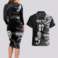 Personalised New Zealand Rugby Couples Matching Long Sleeve Bodycon Dress and Hawaiian Shirt Silver Fern Basic 2023 World Cup LT7 - Polynesian Pride