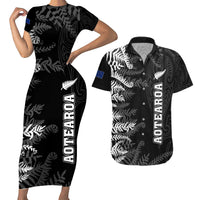 Personalised New Zealand Rugby Couples Matching Short Sleeve Bodycon Dress and Hawaiian Shirt Silver Fern Basic 2023 World Cup LT7 Black - Polynesian Pride