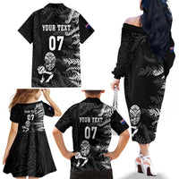 Personalised New Zealand Rugby Family Matching Off Shoulder Long Sleeve Dress and Hawaiian Shirt Silver Fern Basic 2023 World Cup LT7 - Polynesian Pride