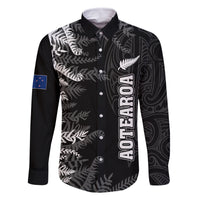 Personalised New Zealand Rugby Family Matching Off Shoulder Long Sleeve Dress and Hawaiian Shirt Silver Fern Basic 2023 World Cup LT7 Dad's Shirt - Long Sleeve Black - Polynesian Pride