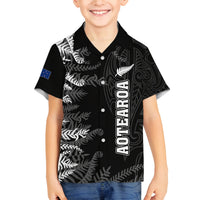 Personalised New Zealand Rugby Family Matching Off Shoulder Long Sleeve Dress and Hawaiian Shirt Silver Fern Basic 2023 World Cup LT7 Son's Shirt Black - Polynesian Pride