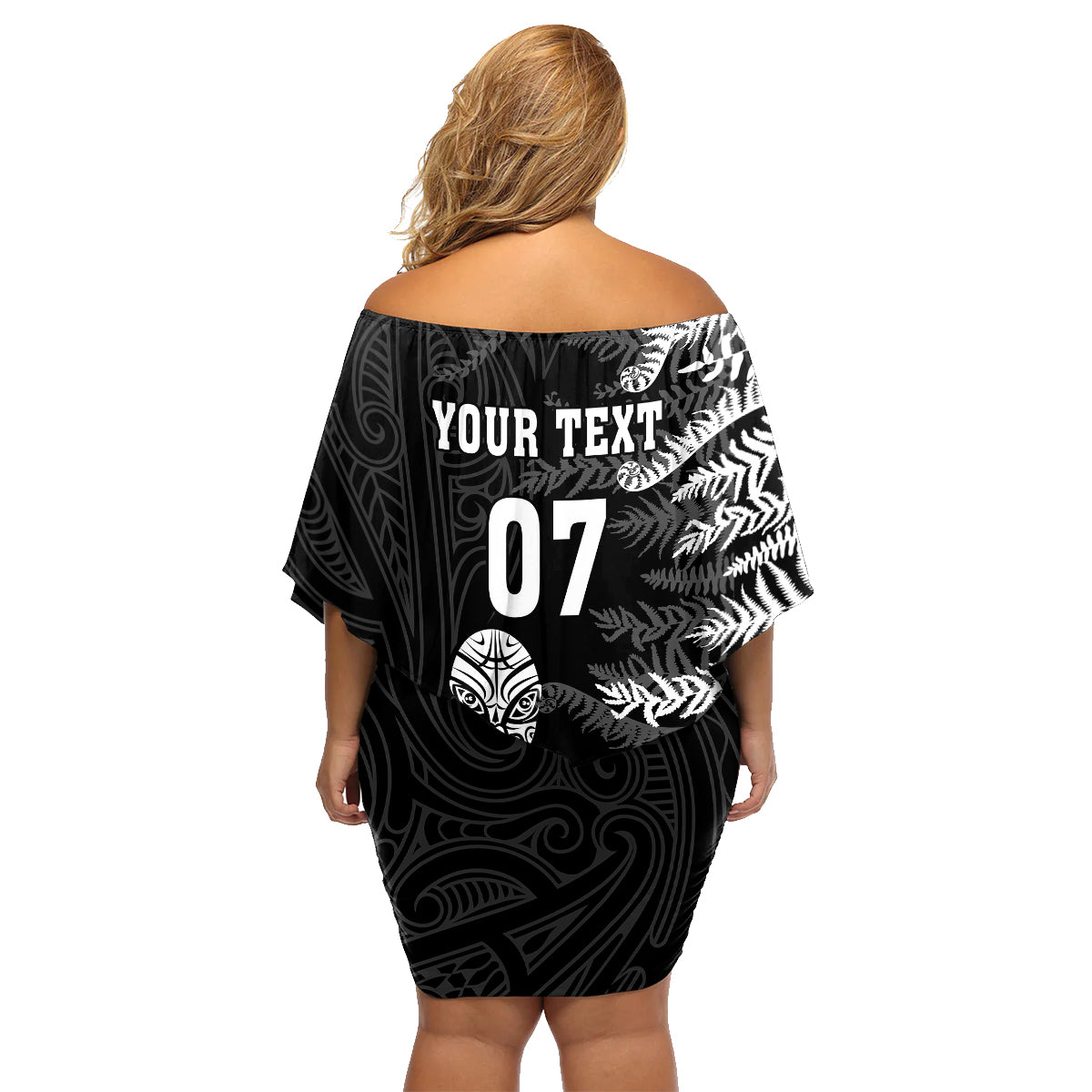 Personalised New Zealand Rugby Family Matching Off Shoulder Short Dress and Hawaiian Shirt Silver Fern Basic 2023 World Cup LT7 - Polynesian Pride