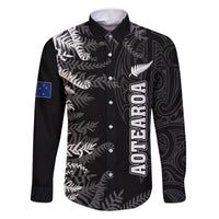 Personalised New Zealand Rugby Family Matching Short Sleeve Bodycon Dress and Hawaiian Shirt Silver Fern Basic 2023 World Cup LT7 Dad's Shirt - Long Sleeve Black - Polynesian Pride