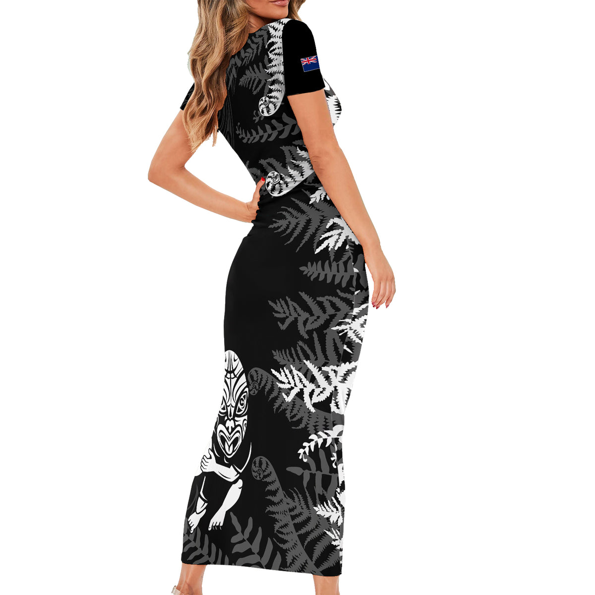 Personalised New Zealand Rugby Family Matching Short Sleeve Bodycon Dress and Hawaiian Shirt Silver Fern Basic 2023 World Cup LT7 - Polynesian Pride