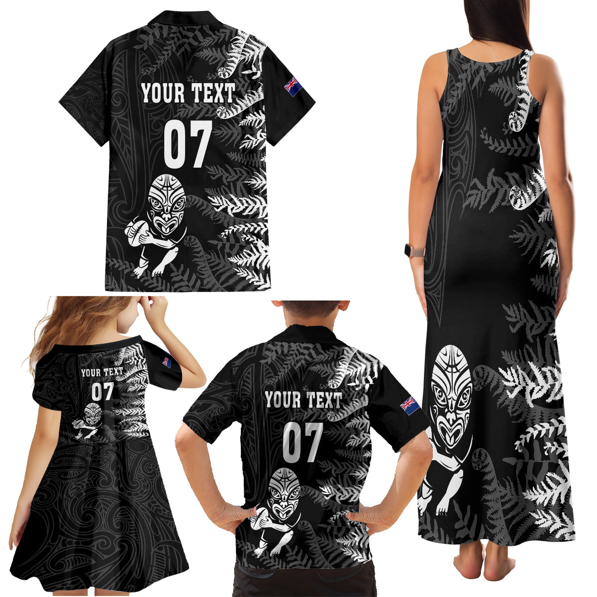 Personalised New Zealand Rugby Family Matching Tank Maxi Dress and Hawaiian Shirt Silver Fern Basic 2023 World Cup LT7 - Polynesian Pride