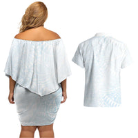 White Sunday Couples Matching Off Shoulder Short Dress and Hawaiian Shirt Plumeria Tatau Mix Tapa LT7 - Polynesian Pride