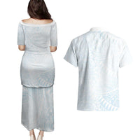 White Sunday Couples Matching Puletasi and Hawaiian Shirt Plumeria Tatau Mix Tapa LT7 - Polynesian Pride