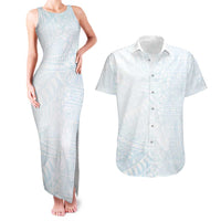 White Sunday Couples Matching Tank Maxi Dress and Hawaiian Shirt Plumeria Tatau Mix Tapa LT7 White - Polynesian Pride