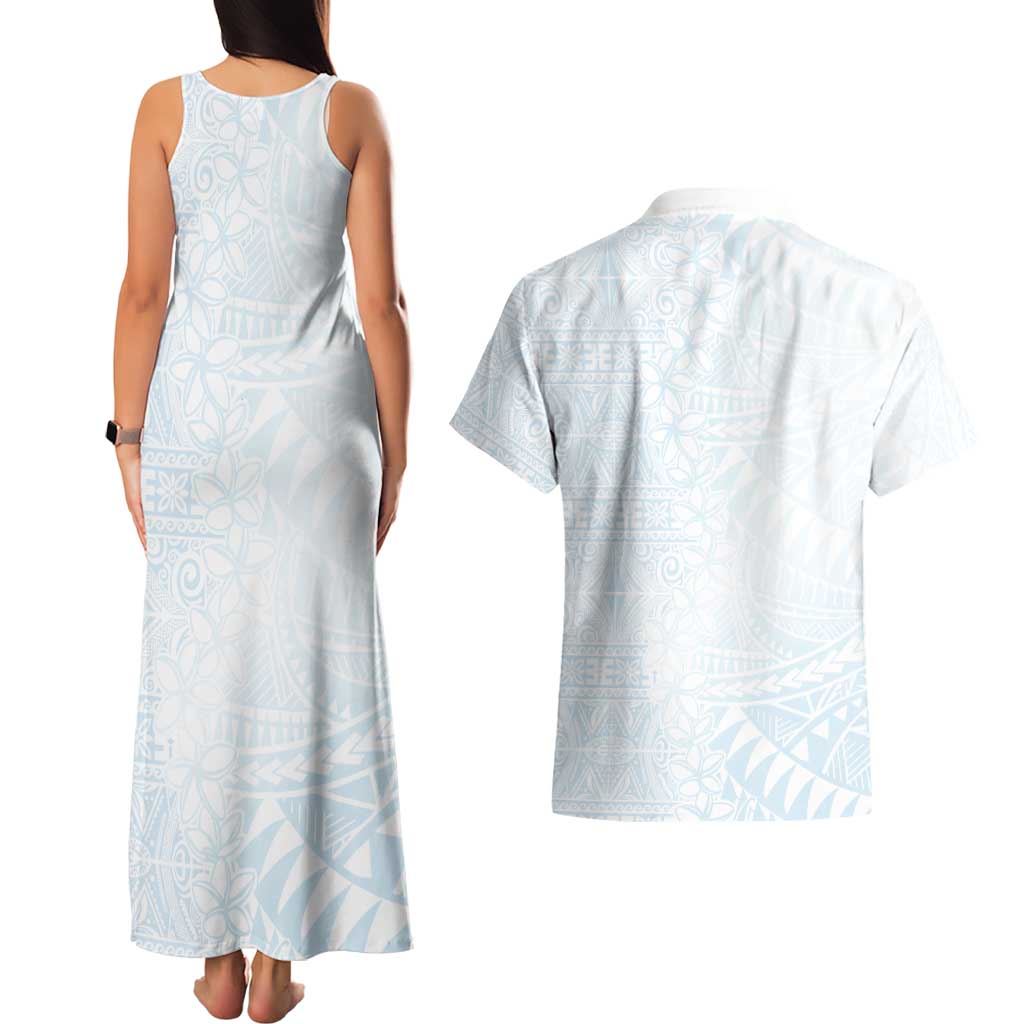White Sunday Couples Matching Tank Maxi Dress and Hawaiian Shirt Plumeria Tatau Mix Tapa LT7 - Polynesian Pride