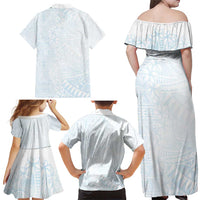 White Sunday Family Matching Off Shoulder Maxi Dress and Hawaiian Shirt Plumeria Tatau Mix Tapa LT7 - Polynesian Pride