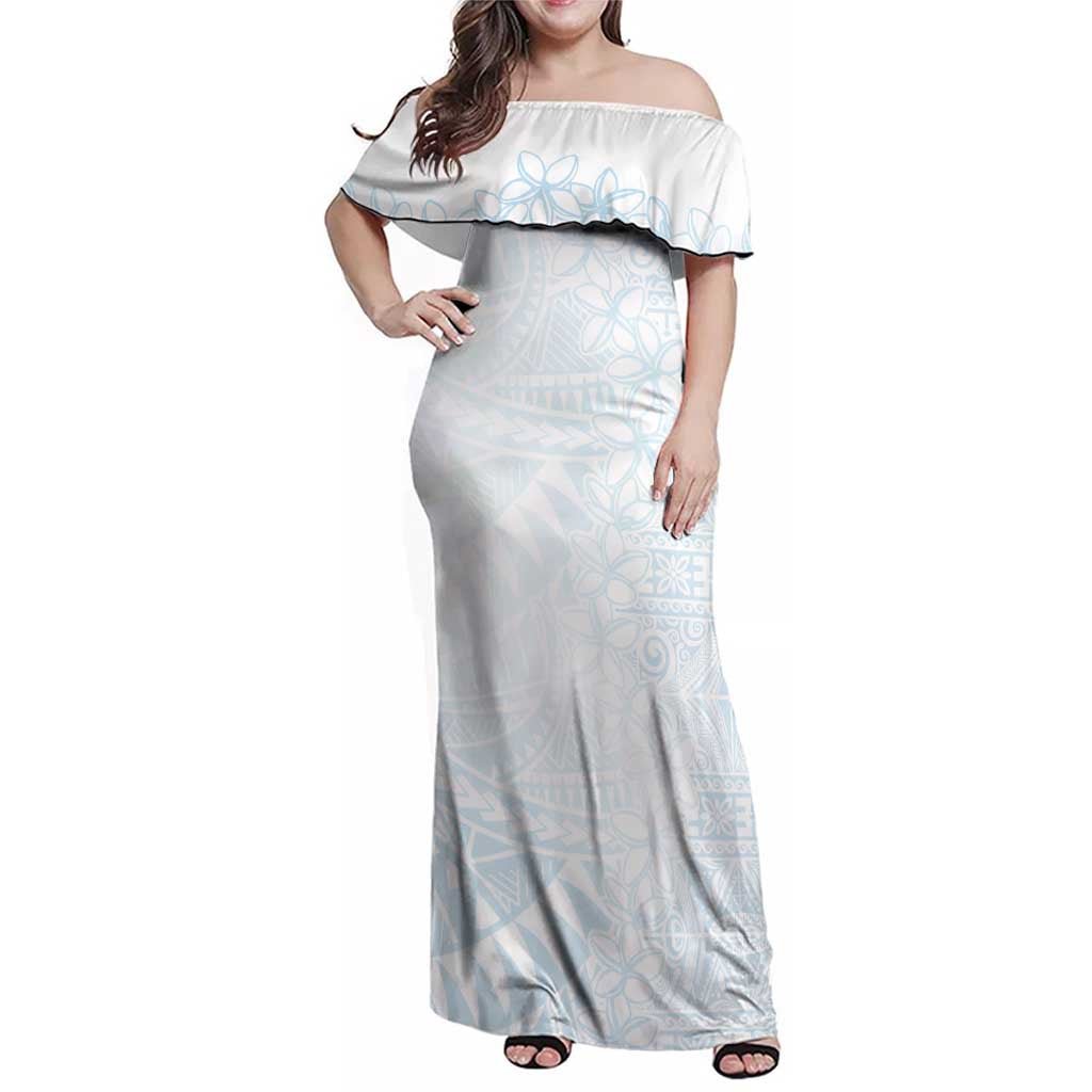 White Sunday Family Matching Off Shoulder Maxi Dress and Hawaiian Shirt Plumeria Tatau Mix Tapa LT7 Mom's Dress White - Polynesian Pride