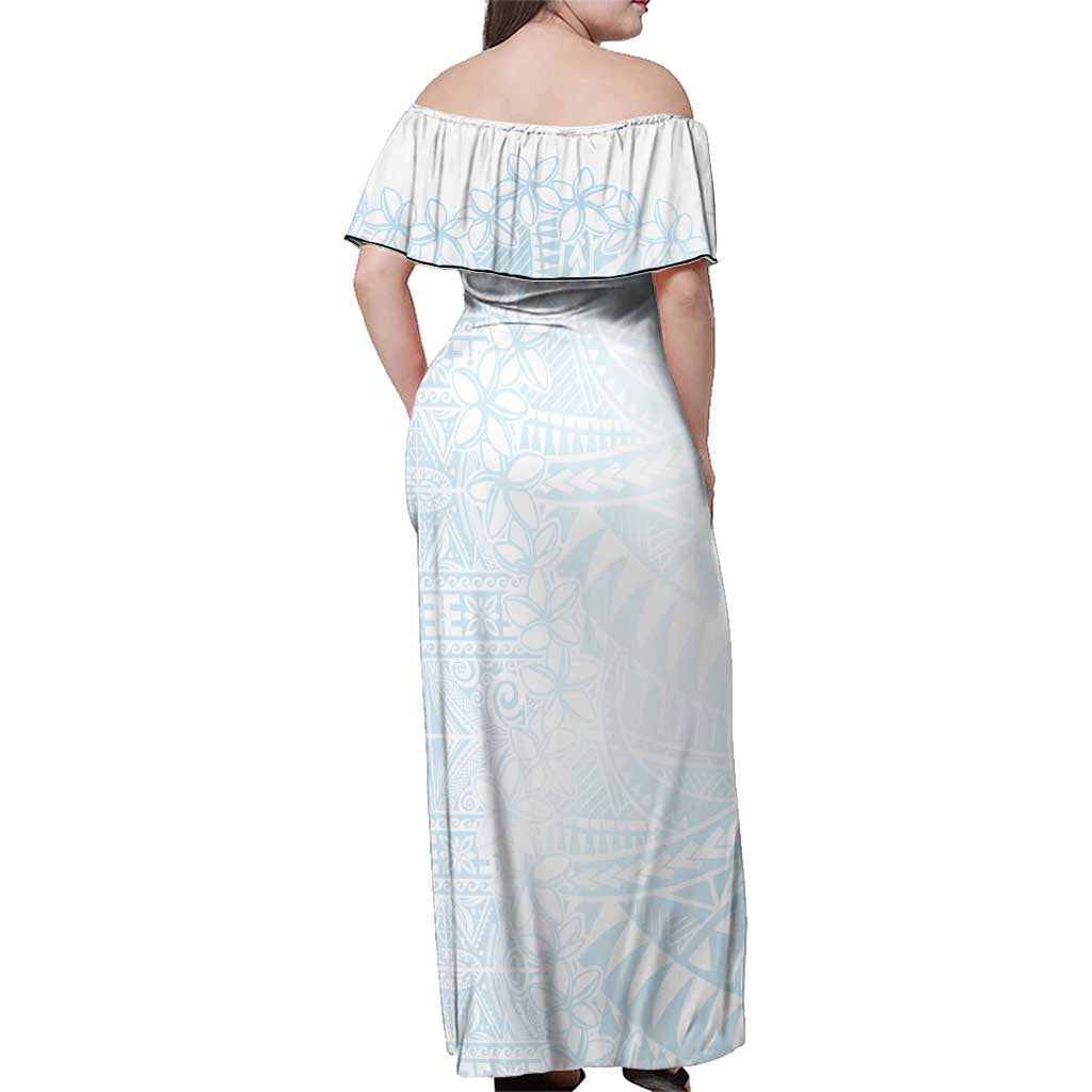 White Sunday Family Matching Off Shoulder Maxi Dress and Hawaiian Shirt Plumeria Tatau Mix Tapa LT7 - Polynesian Pride