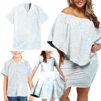 White Sunday Family Matching Off Shoulder Short Dress and Hawaiian Shirt Plumeria Tatau Mix Tapa LT7 - Polynesian Pride