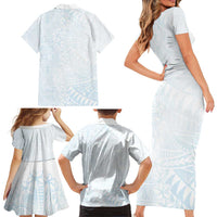 White Sunday Family Matching Short Sleeve Bodycon Dress and Hawaiian Shirt Plumeria Tatau Mix Tapa LT7 - Polynesian Pride