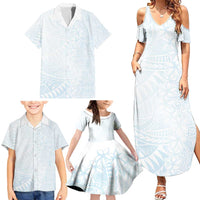 White Sunday Family Matching Summer Maxi Dress and Hawaiian Shirt Plumeria Tatau Mix Tapa LT7 - Polynesian Pride