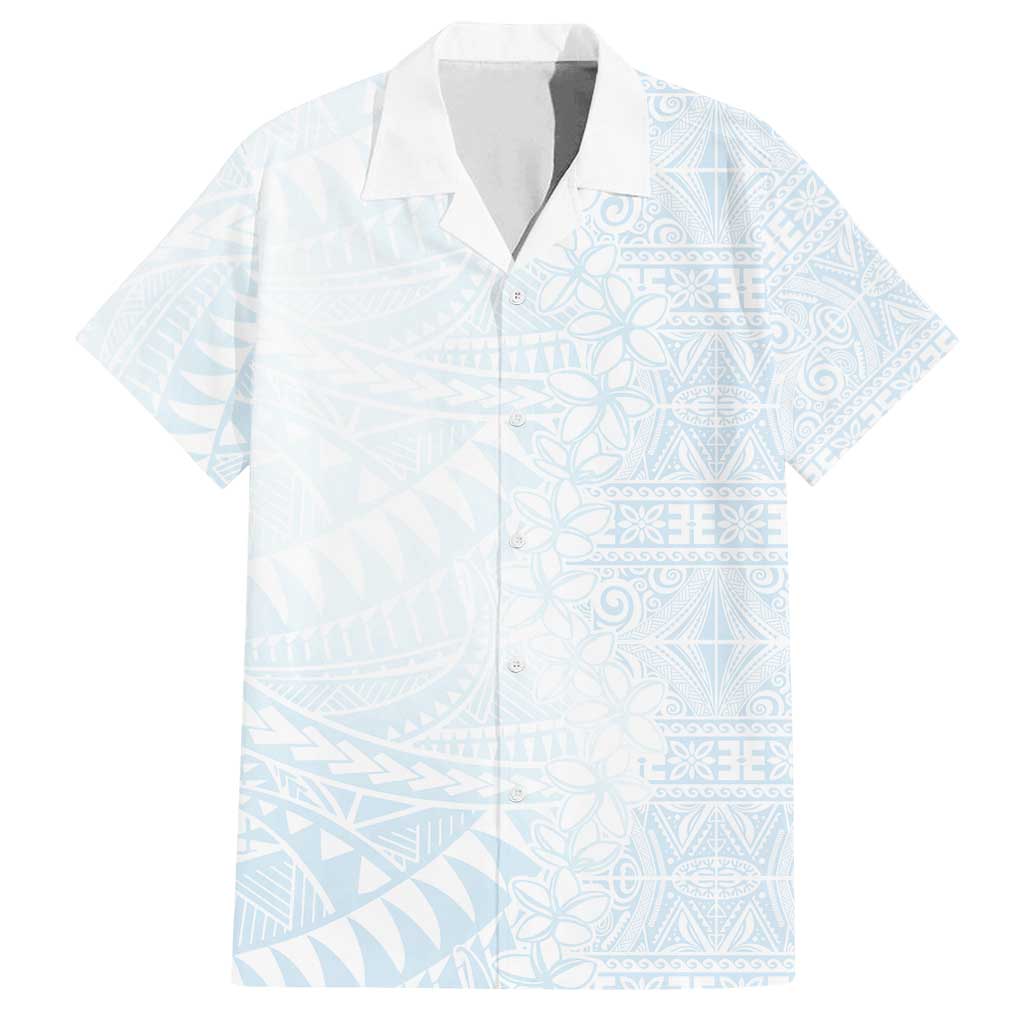 White Sunday Family Matching Summer Maxi Dress and Hawaiian Shirt Plumeria Tatau Mix Tapa LT7 Dad's Shirt - Short Sleeve White - Polynesian Pride