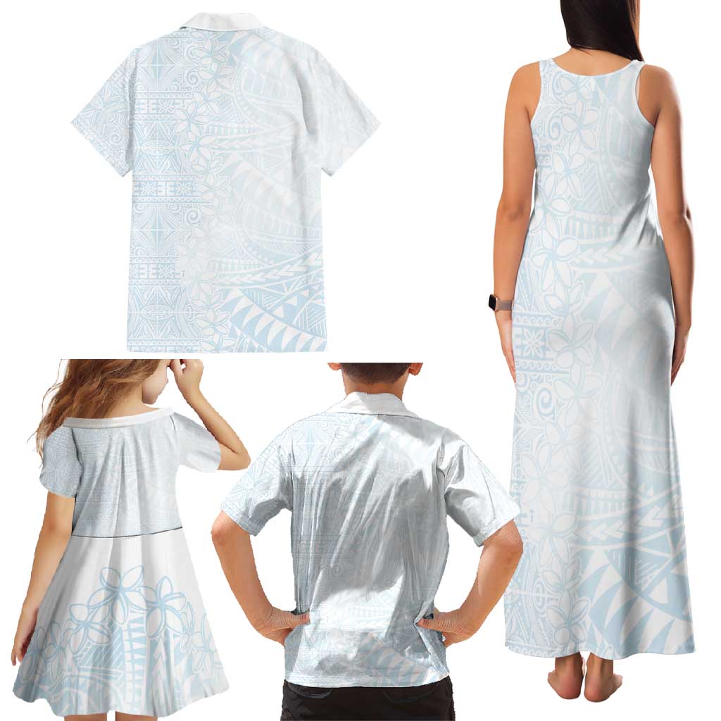 White Sunday Family Matching Tank Maxi Dress and Hawaiian Shirt Plumeria Tatau Mix Tapa LT7 - Polynesian Pride