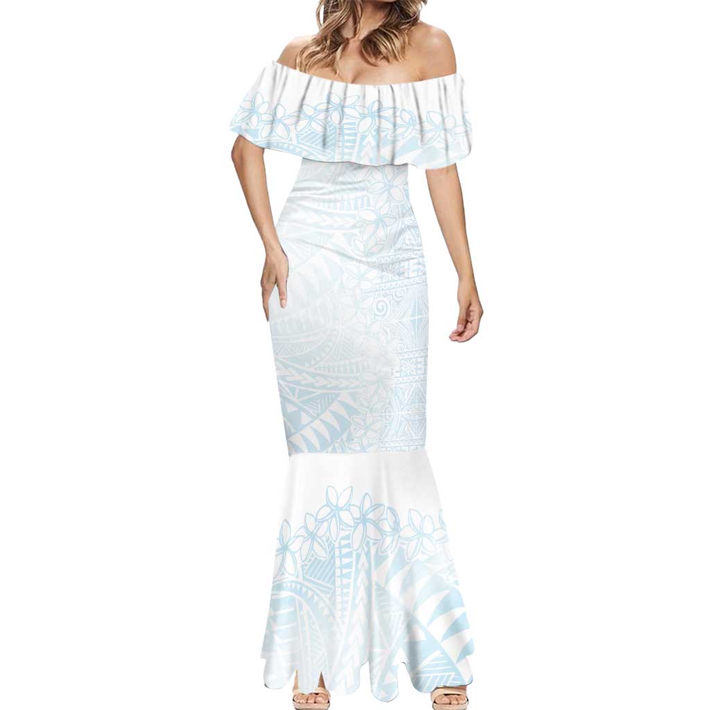 White Sunday Mermaid Dress Plumeria Tatau Mix Tapa LT7 - Polynesian Pride