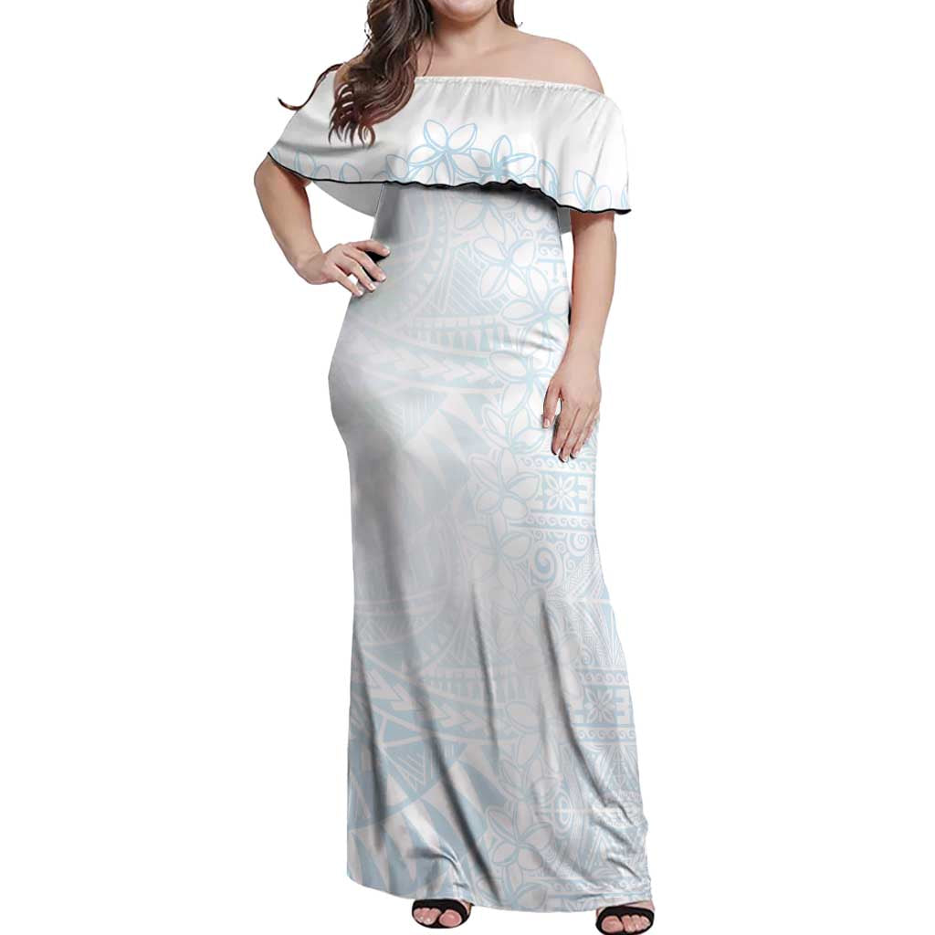 White Sunday Off Shoulder Maxi Dress Plumeria Tatau Mix Tapa LT7 Women White - Polynesian Pride