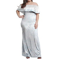 White Sunday Off Shoulder Maxi Dress Plumeria Tatau Mix Tapa LT7 Women White - Polynesian Pride