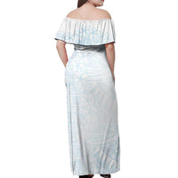 White Sunday Off Shoulder Maxi Dress Plumeria Tatau Mix Tapa LT7 - Polynesian Pride