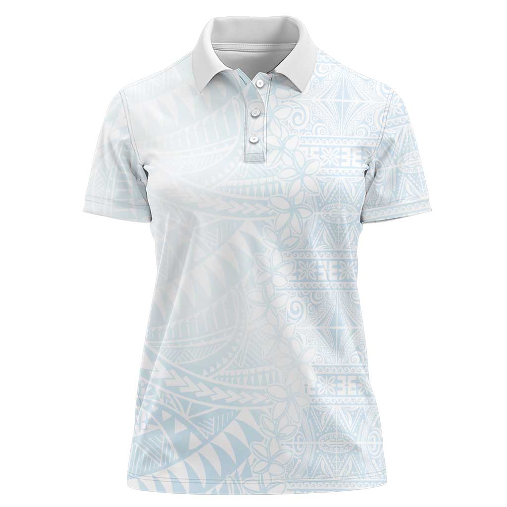 White Sunday Women Polo Shirt Plumeria Tatau Mix Tapa LT7 Female White - Polynesian Pride