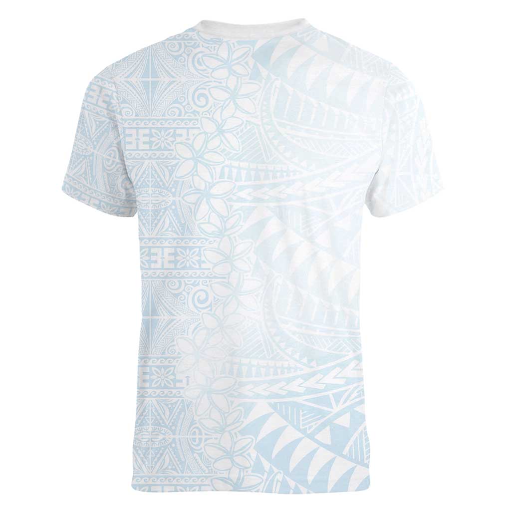 White Sunday Women V-Neck T-Shirt Plumeria Tatau Mix Tapa LT7 - Polynesian Pride