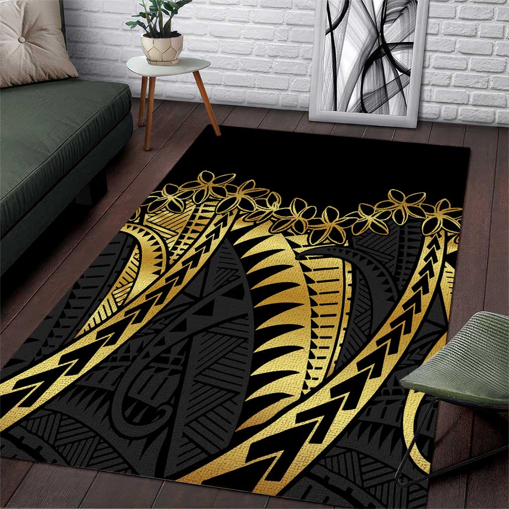 Polynesia Area Rug Black & Gold Fancy Plumeria LT7 Black Gold - Polynesian Pride