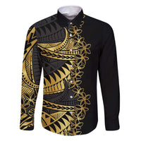 Polynesia Family Matching Long Sleeve Bodycon Dress and Hawaiian Shirt Black & Gold Fancy Plumeria LT7 Dad's Shirt - Long Sleeve Black Gold - Polynesian Pride