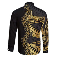 Polynesia Family Matching Long Sleeve Bodycon Dress and Hawaiian Shirt Black & Gold Fancy Plumeria LT7 - Polynesian Pride
