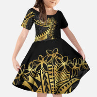 Polynesia Family Matching Mermaid Dress and Hawaiian Shirt Black & Gold Fancy Plumeria LT7 Daughter's Dress Black Gold - Polynesian Pride