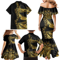 Polynesia Family Matching Mermaid Dress and Hawaiian Shirt Black & Gold Fancy Plumeria LT7 - Polynesian Pride
