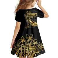 Polynesia Family Matching Off Shoulder Maxi Dress and Hawaiian Shirt Black & Gold Fancy Plumeria LT7 - Polynesian Pride