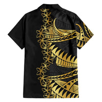 Polynesia Family Matching Off Shoulder Maxi Dress and Hawaiian Shirt Black & Gold Fancy Plumeria LT7 - Polynesian Pride