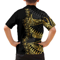 Polynesia Family Matching Off Shoulder Short Dress and Hawaiian Shirt Black & Gold Fancy Plumeria LT7 - Polynesian Pride