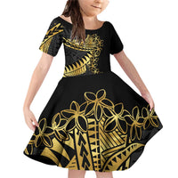 Polynesia Family Matching Off Shoulder Short Dress and Hawaiian Shirt Black & Gold Fancy Plumeria LT7 Daughter's Dress Black Gold - Polynesian Pride