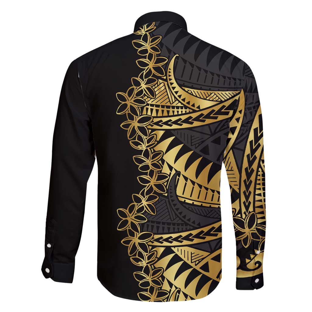 Polynesia Family Matching Puletasi and Hawaiian Shirt Black & Gold Fancy Plumeria LT7 - Polynesian Pride