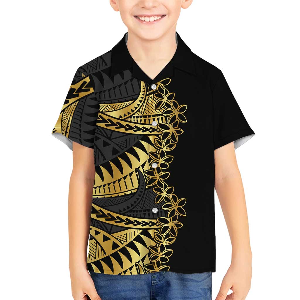 Polynesia Family Matching Puletasi and Hawaiian Shirt Black & Gold Fancy Plumeria LT7 Son's Shirt Black Gold - Polynesian Pride