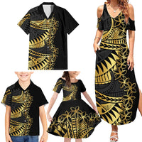 Polynesia Family Matching Summer Maxi Dress and Hawaiian Shirt Black & Gold Fancy Plumeria LT7 - Polynesian Pride