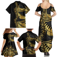 Polynesia Family Matching Summer Maxi Dress and Hawaiian Shirt Black & Gold Fancy Plumeria LT7 - Polynesian Pride