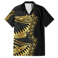 Polynesia Family Matching Summer Maxi Dress and Hawaiian Shirt Black & Gold Fancy Plumeria LT7 Dad's Shirt - Short Sleeve Black Gold - Polynesian Pride