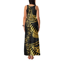 Polynesia Family Matching Tank Maxi Dress and Hawaiian Shirt Black & Gold Fancy Plumeria LT7 - Polynesian Pride