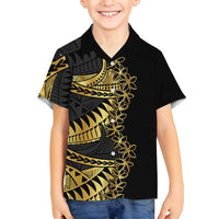 Polynesia Family Matching Tank Maxi Dress and Hawaiian Shirt Black & Gold Fancy Plumeria LT7 Son's Shirt Black Gold - Polynesian Pride