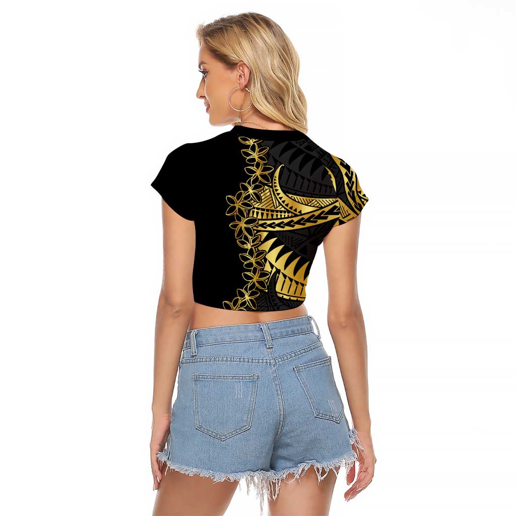 Polynesia Raglan Cropped T Shirt Black & Gold Fancy Plumeria LT7 - Polynesian Pride