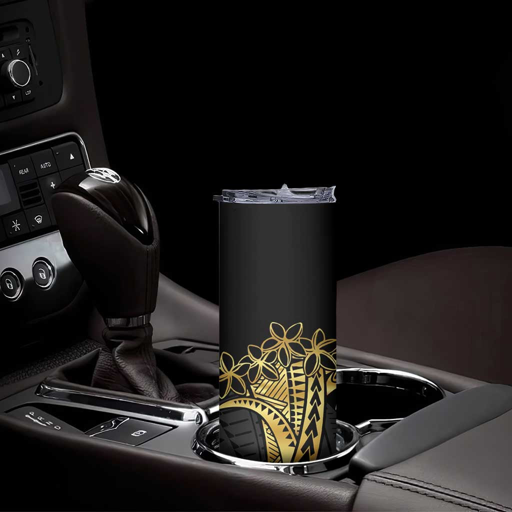 Polynesia Personalised Skinny Tumbler Black & Gold Fancy Plumeria