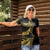 Polynesia Women Polo Shirt Black & Gold Fancy Plumeria