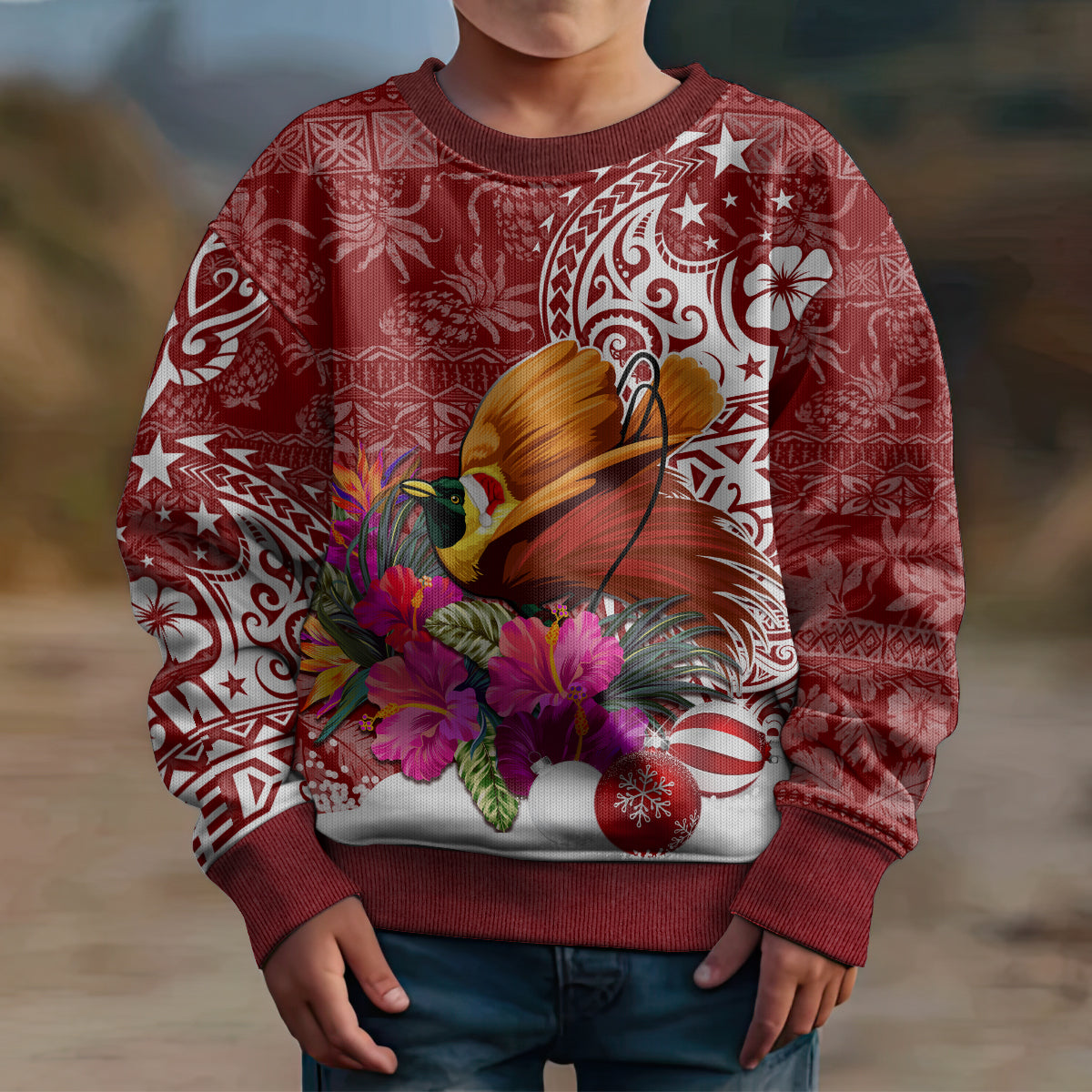 Papua New Guinea Christmas Kid Ugly Christmas Sweater Bird-of-Paradise Special LT7 - Polynesian Pride