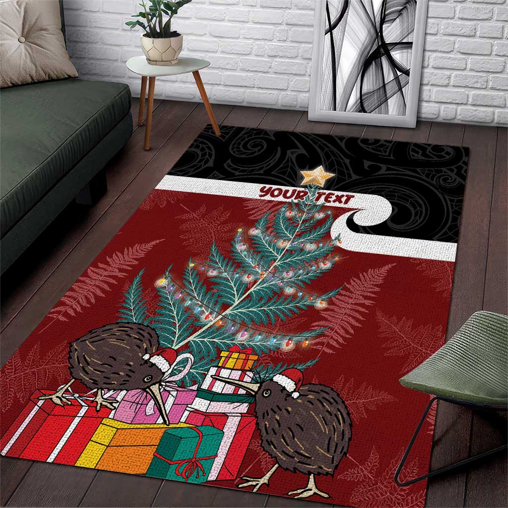 Personalised New Zealand Maori Christmas Area Rug Xmas Fern Mix Kowhawhai LT7 Black - Polynesian Pride