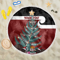 Personalised New Zealand Maori Christmas Beach Blanket Xmas Fern Mix Kowhawhai LT7 One Size 150cm Black - Polynesian Pride