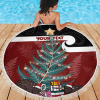 Personalised New Zealand Maori Christmas Beach Blanket Xmas Fern Mix Kowhawhai LT7 - Polynesian Pride